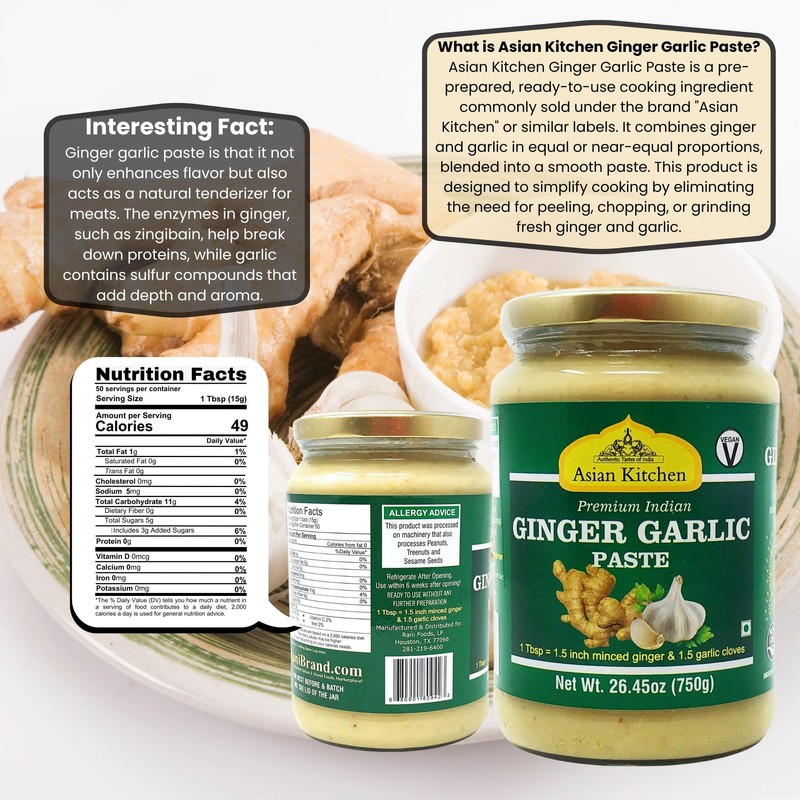 Asian Kitchen Ginger Garlic Cooking Paste 26.5oz (750g) Glass Jar,