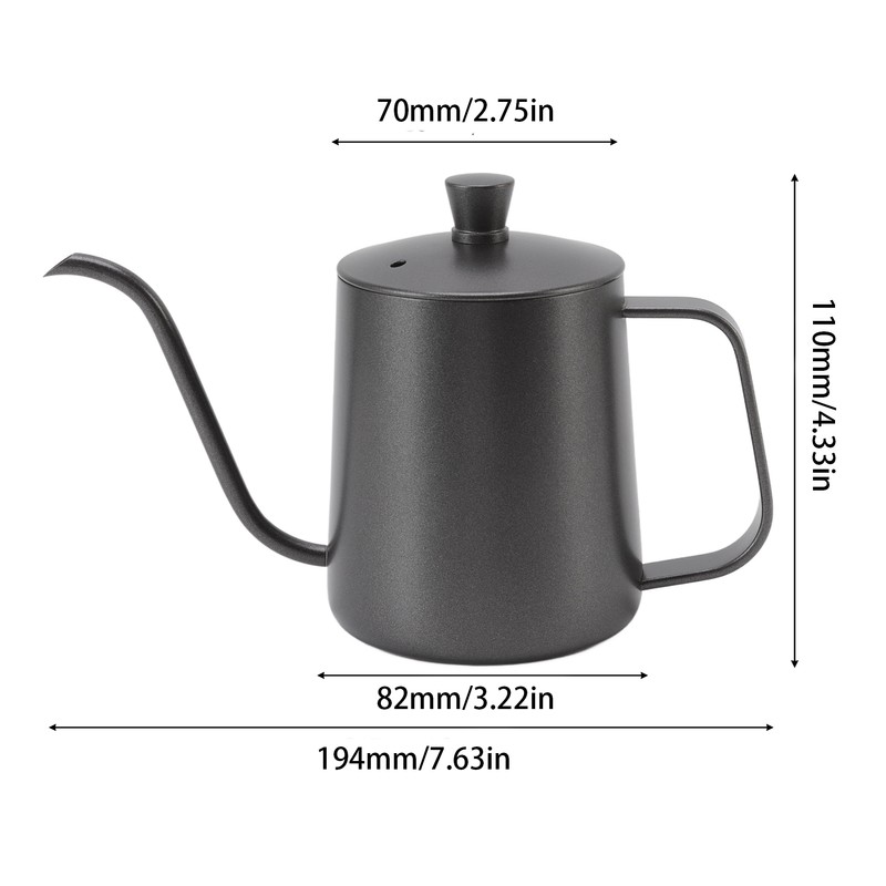 Long Narrow Coffee Kettle Black Stainless Steel Rustproof Small Pour