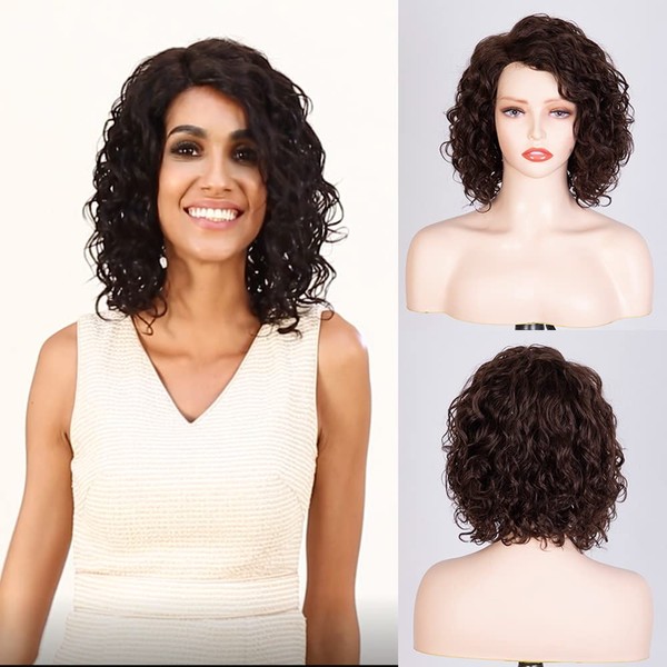 FASHION IDOL Short Deep Wave Lace Front Bob Wigs for Women Real Hair Kinky Curly Wig Side Parting Shouder Lenth Wig Pre Plucked with Baby Hair
