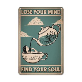 Tea Meditation Tin Sign 8X12IN Zen Metal Wall Art for Coffee Bar, Reading Nook & Boho Lounge Decor