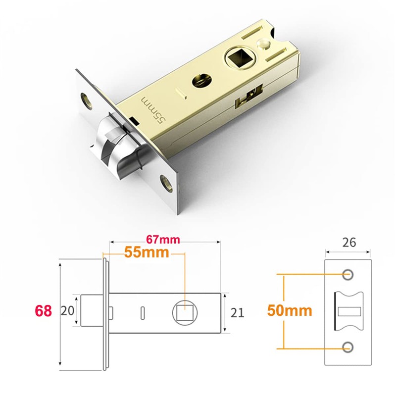 Qrity 55mm Tubular Latch, Forked Mortice Latch, Mute Door Sprung