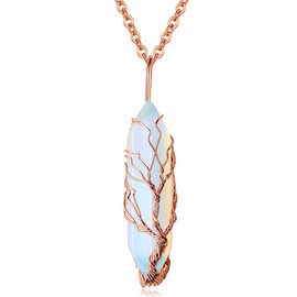 MAIBAOTA Tree of Life Wire Wrapped Crystal Point Necklace Opal Healing Crystals Stone Pendant Necklaces Natural Reiki Quartz Gemstone Jewelry for Women