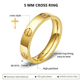 Love Promise Gold Ring for Women: Dainty Cross Stainless Steel Ring Wedding Band Engagement Friendship Rings 18K Gold Plated Birthday Gifts Dainty Jewelry Size 7