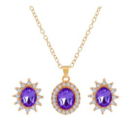 Multicolor Gemstone Sunflower Necklace Earrings Set Baroque Sunflower Pendant Charm Sun Stud Necklace Set Crystal Cube Zirconia Pendant Necklace Earrings Set Valentine's Day New Year's Party Jewelry for Women (Purple)