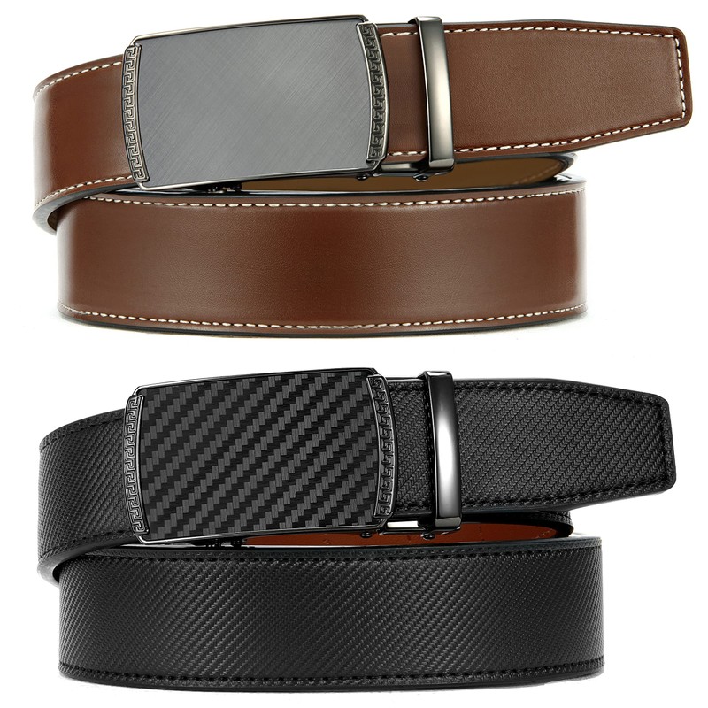 Ratchet Belts for Men 2 Pack - 1 3/8" Leather