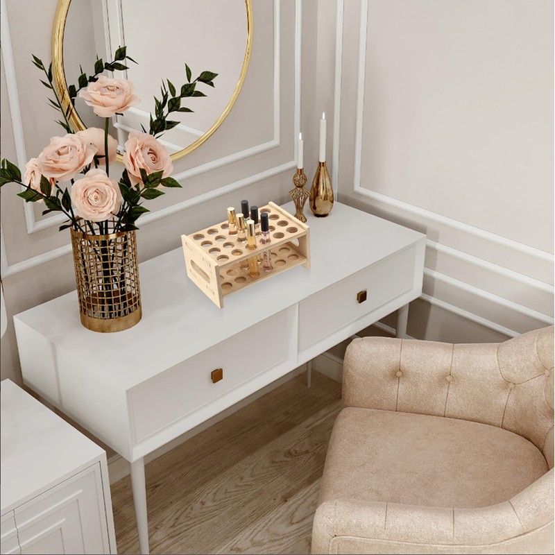 ELLDOO Rollerball Perfume Organizer, 24 Spaces Bamboo Perfume Storage Holder