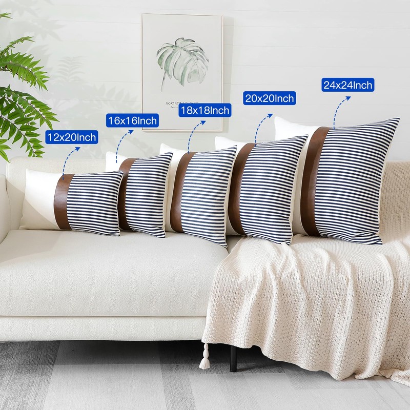 Artscope Farmhouse Decor Stripe Patchwork Linen Cushion Covers Cases Set