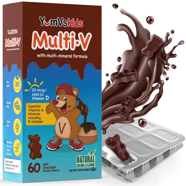 Yum-Vs - Kids Multivitamin Chewable Chocolate Bears - Multivitamin for Kids Supplement - 16 Vitamins & Minerals - Kids Vitamins Including D, Zinc, C, B Complex & More, Multi Vitamins for Kids 60 Count