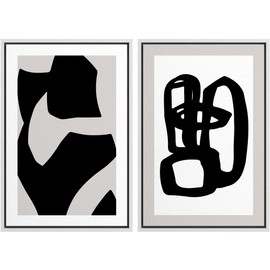 SIGNWIN Framed Canvas Print Wall Art Set Geometric Black Paint Stroke Circles Abstract Shapes Illustrations Modern Art Decorative Contemporary for Living Room, Bedroom, Office - 16"x24"x2 White