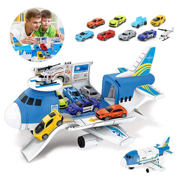Fiotha Transport Aeroplane Toy, Aeroplane Toy, Toy Cars for Children, Aeroplane Toy Car Set, 8 Cars + 1 Plane + 1 Plane Storage, for Boys and Children from 3-6 Years