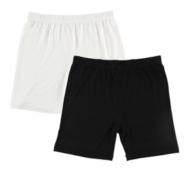 Liang Rou Women's Ultra Thin Stretch Safety Short Leggings 2-Pack Plain Black/Off-White L