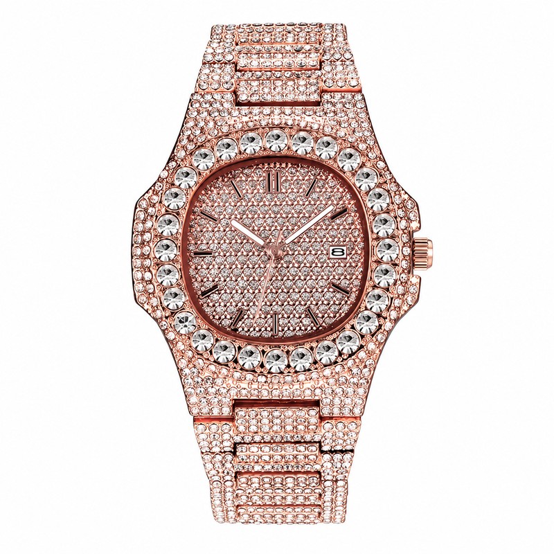 Gold-Tone Crystal-Style Watch for Men – Quartz Date Timepiece for