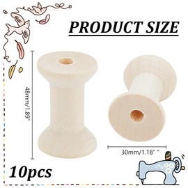 PH PandaHall 10PCS Wooden Empty Thread Spools Vintage Wood Spool Wood Sewing Embroidery Thread Spool Wood Spool for Textile Wire Weaving Ribbon Crafts Thread Cord Roll Light Wood Color 5cm
