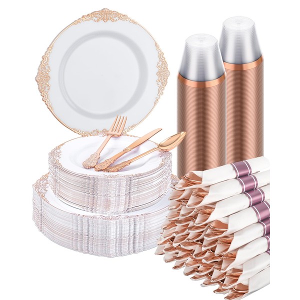 Goodluck 350 Piece Rose Gold Plastic Dinnerware Set for 50
