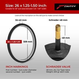 Fincci Pair of 26 x 1.25 1.50 Inch 48 mm Car Valve Tubes Bicycle Inner Tube for Mountain Bike MTB Road Bike Hybrid Bicycle (Pack of 2)
