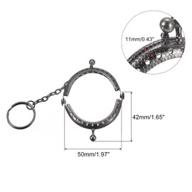 uxcell Metal Purse Frames - 1.97" 5Pcs Kiss Lock Clasp Frame Arch Embossed Clutch Frame Handles with Key Ring for Coin Purse Sewing Bag DIY, Dark Grey