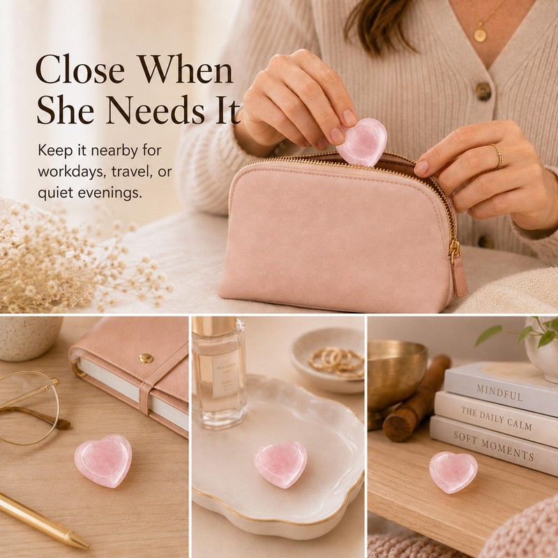 Rose Quartz Heart Worry Stone, Encouragement Pocket Hug with Message