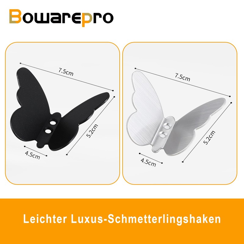 bowarepro Pack of 6 Butterfly Coat Hooks, Butterfly 304 Stainless