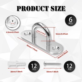 UBRAVE 6 PCS 304 Stainless Steel Pad Eye Plate,Oblong Pad Eye Plate,M5 Stainless Steel Eye Plate,Staple Rings Hooks Hardware with 2 Holes, with 12 Screws and Plastic Plugs