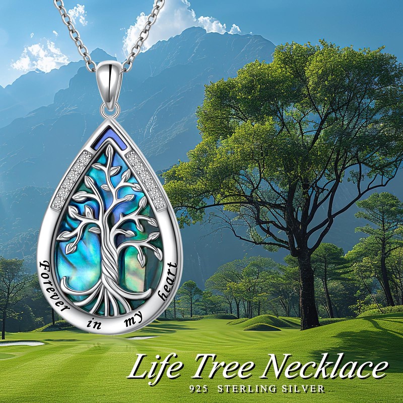 Ladytree 925 Sterling Silver Teardrop Tree of Life Necklaces for