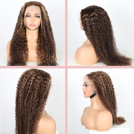 V SHOW Highlight Ombre 13x6 Lace Front Wigs Human Hair Pre Plucked 13x6 Kinky Curly 4/27 Honey Blonde lace frontal Wigs with Baby Hair 180% Density Colored Curly Lace Front wig Human Hair 24 Inch