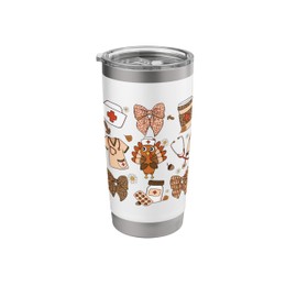 Thanksgiving Nurse Essentials Cute Turkey Medical Fall Decor Stainless Steel Insulated Tumbler