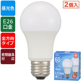 Ohm (OHM) LDA8D-G AG6 2P 06-5522 Electric LED Bulb, 60 Type, 60 Watt Type, 60 W, Compatible with Enclosed Fixtures Omnidirectional, Daylight Color, 5 Year Warranty