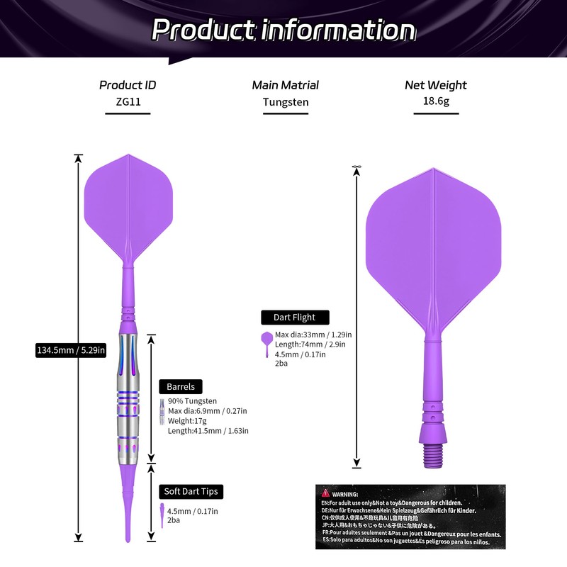 Cyeelife Tungsten Steel Darts Soft Darts-Purple