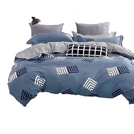 Swanson Beddings Reversible Geo Stripes 3-Piece 100% Cotton Bedding Set: Duvet Cover and Two Pillow Shams (King)