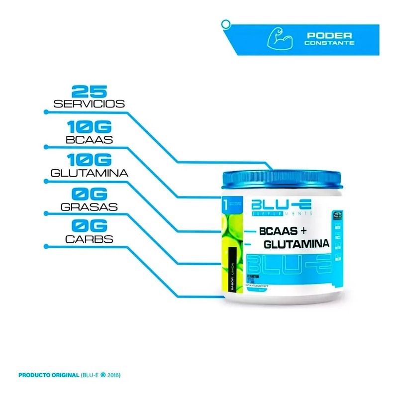 Bcaas Glutamina Blu-e 500g 25 Servicios Varios Sabores