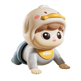 Miracland Baby Crawling Toy, Duck Crawling Baby Toy Crawling Doll Toy Funny Ducking Crawling Toy Baby Head-up Exercises Toy Tummy Time Toy with Music and Mum & Daddy Sound (White)