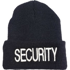 Security 100% Wool Beanie Military Watch Cap Genuine GI Winter USN Warm Hat USA Made (Black with White Text)