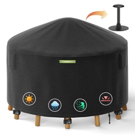 Yexcend 74 Inch Round Patio Furniture Covers with Support Pole, 800D Heavy Duty Waterproof Tear-Resistant Polyester Outdoor Furniture Cover & Fire Pit Cover