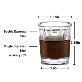 Empstorm Espresso Shot Glasses 2oz Measuring Cup Liquid Heavy Glass for Baristas & Home（2 Cups in 1）