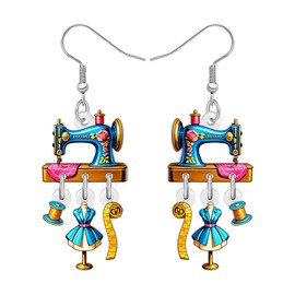 DALANE Acrylic Vintage 70s 80s Sewing Machine Earrings Retro Nostalgic Lightweight Dangle Designer Earrings Jewelry for Women Mom Quilter Sewing Lovers Seamstress Gifts (Blue)