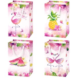 WERNNSAI Flamingo Party Favor Bags - 16PCS Flamingo Gift Bags for Kids Girls Summer Tropical Birthday Party Supplies Hawaiian Goodie Candy Bags with Handle for Birthday Baby Shower Pool Party Decor