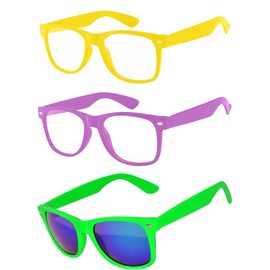 3 Pairs Kids Sunglasses Clear Lens Purple Yellow Matte Mirror Lens Green
