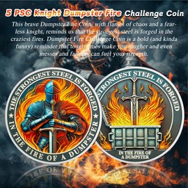 IELCJJ Knight Dumpster Fire Coin - Creative Knights Templar Dumpster Fire Challenge Coins Armor of God Encouragement Token Hilarious Medallion Funny Office Gifts (5 PCS)