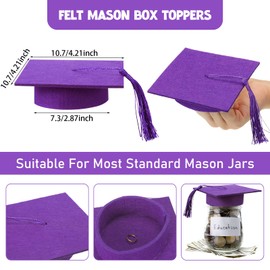 Mindsoft 24 Pcs 2026 Graduation Cap Decorations Mason Jar Lid with Tassels 4.2 Inch Grad Hat Large Mason Can Toppers for 2026 Graduation Party Supplies Table (Purple)