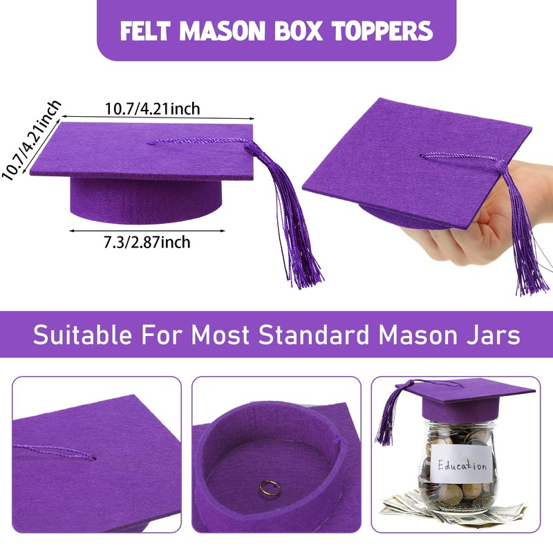 Mindsoft 24 Pcs 2026 Graduation Cap Decorations Mason Jar Lid