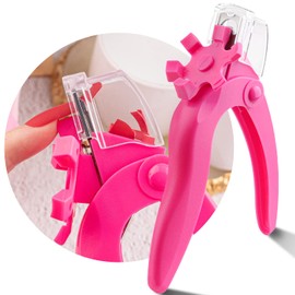 Belleboost Adjustable Acrylic Nail Clippers with Sizer and Catcher, Hot Pink Professional Dial Stainless Steel Blade Nail Tips Cutter, Artificial Fake Nail Trimmer, Manicure Tool for Salon Home