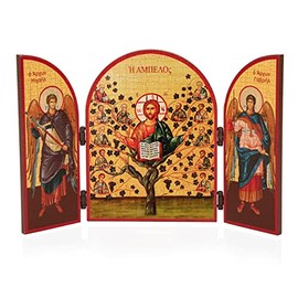 NKlaus Vine, Christ with 12 Apostles, Triptych, Wooden Icon, 25 x 16 cm, Christian 11316