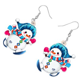 RAIDIN Acrylic Cute Christmas Snowman Dangle Hook Earrings Gifts for Women Girls Holiday Hypoallergenic Jewelry for Festival Party Decorations (Snowman E)