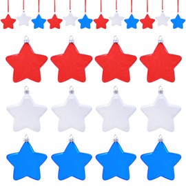 12 Pcs Christmas Tree Decoration Five-Pointed Stars Hanging Ornaments DIY Craft Designs Fourth of July Acrylic Hanging Pendants Red White Blue Stars Hanging Ornaments for Independence Day Tree Decor