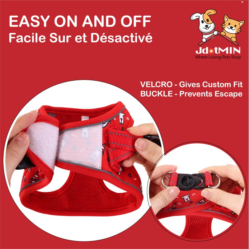 JdotMIN Plaid Dog Harness and Leash Set, Extra-Small/Small to Medium