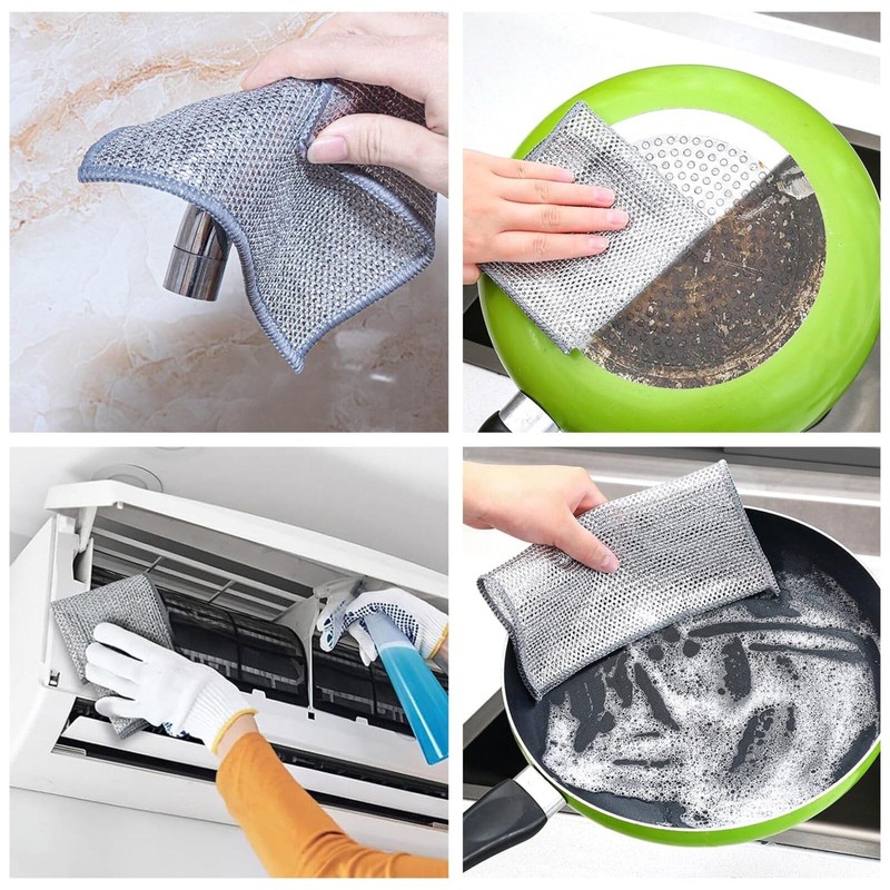 6 PCS Double Layer Non Scratch Wire Dishwashing Cloths Multipurpose