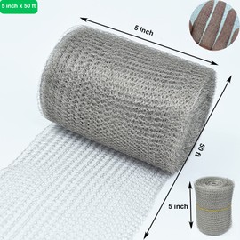 YAGJIA Wire Mesh 5" x 50FT, 304 Stainless Steel Mesh, Hole Fill Fabric Gap Blocker, Double Layer Metal Mesh Roll, Flexible & Stretchy for Garden House and DIY