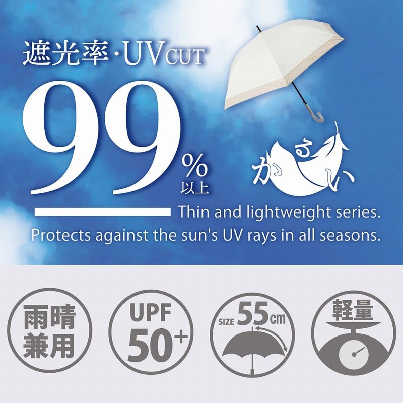 H・A・U バイカラー 自動開閉傘 晴雨兼用 UPF50+ UVカット率99% 10002950 オフホワイト