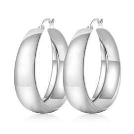 Moguri 1 Pair Wide Silver Hoop Earrings for Women, 40mm Chunky Sterling Silver Earrings, Lightweight Hypoallergenic Big Hoop Earrings, Nickel-Free Everyday Jewellery