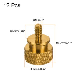 sourcing map 12pcs UNC6-32x6.5mm Knurled Thumb Screw Computer Case Threaded Hand Tighten Screws Aluminum Alloy for PC Case, Gold